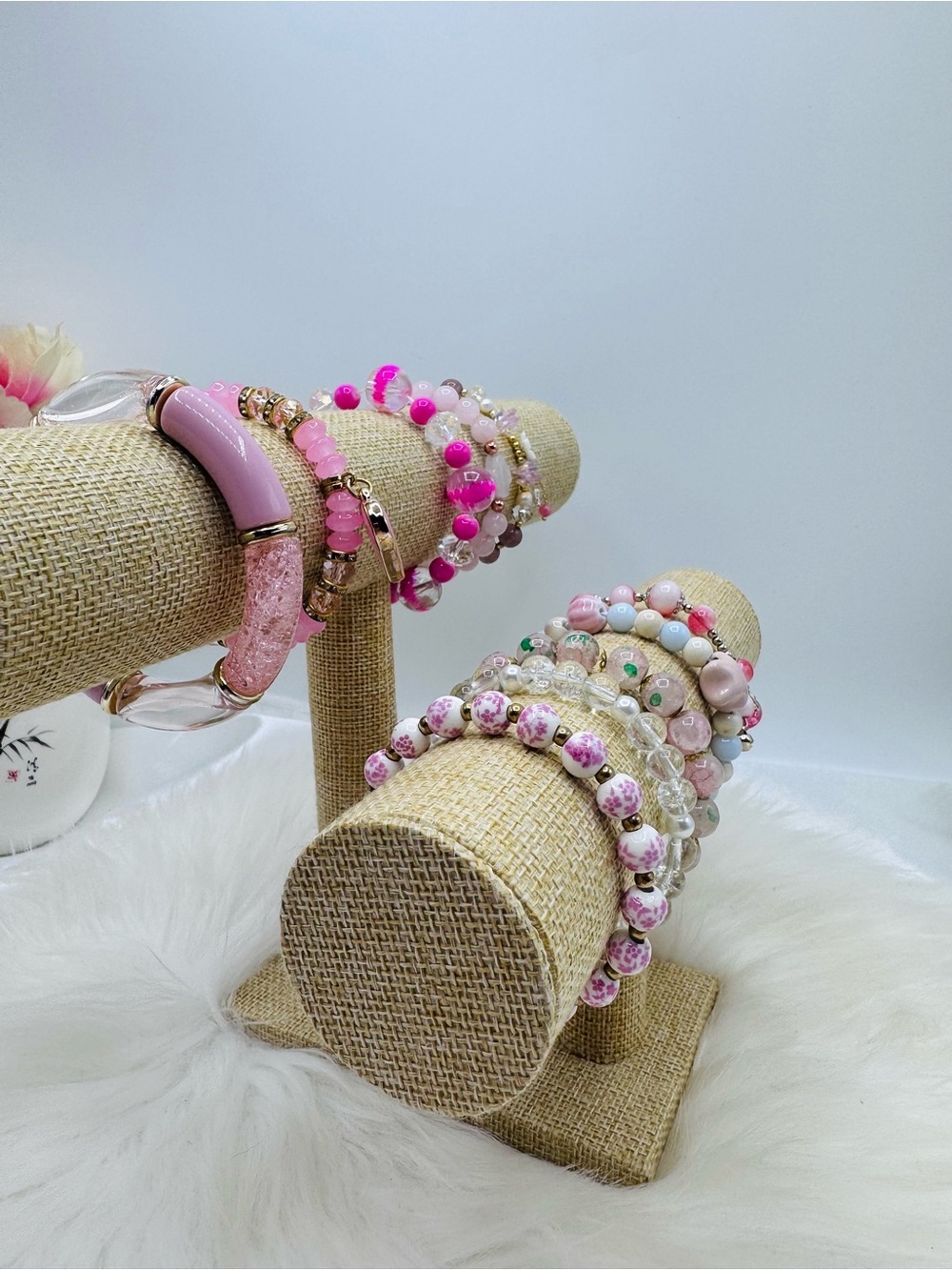 Pink Beaded Bracelet Stack - Mixed Pink Tones